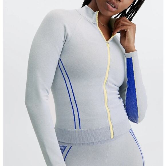 Fabletics Winnie Seamless Panel Track Jacket in Gray Yellow | Women's Small - Picture 14 of 16